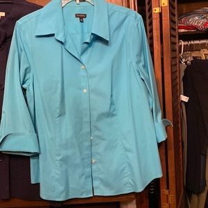 Talbots Wrinkle Resistant Turquoise Blouse Size 14